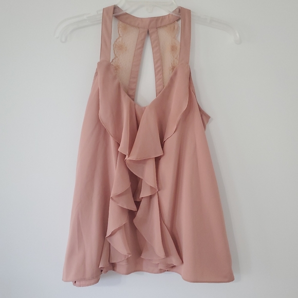 LC Lauren Conrad Tops - LC Lauren Conrad Dusty Pink Blush Nude Ruffle Front Racer Back Tank Top Lace XS